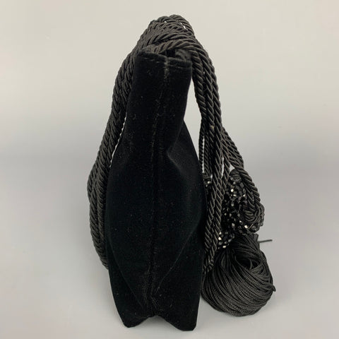 GIORGIO ARMANI Black Velvet Tassel & Crystal Strap Mini Bag
