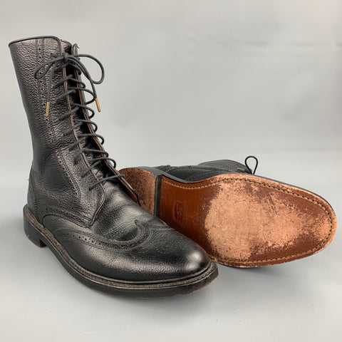 FLORSHEIM by Duckie Brown Size 10 Black Perforated Leather Lace Up Boots