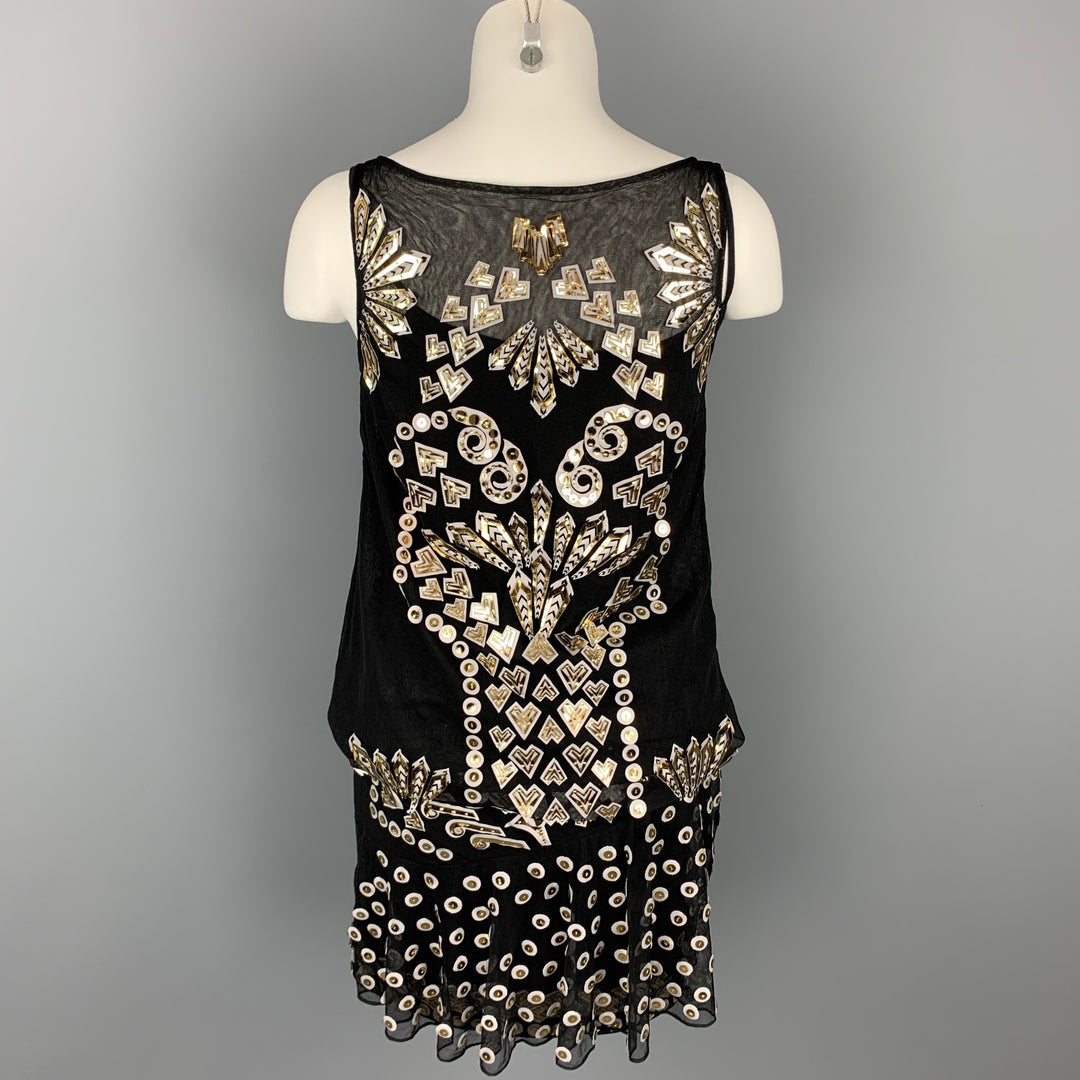 MANISH ARORA Size XS Black Applique Silk Shift Dress