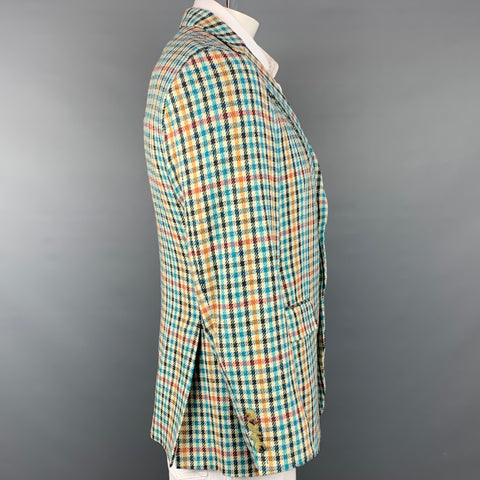 ETRO Size 42 Multi-Color Plaid Cotton / Silk Notch Lapel Sport Coat