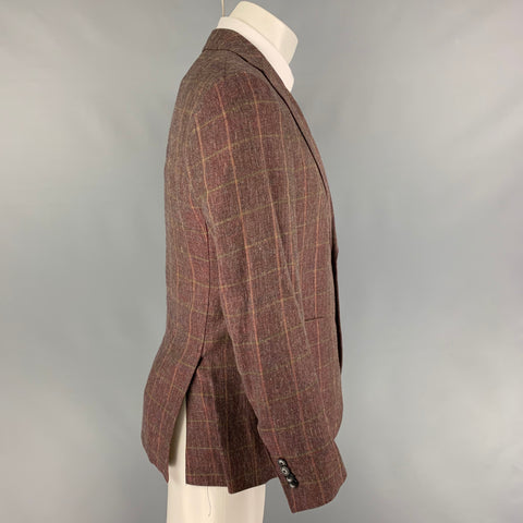 RODD & GUNN Size S Burgundy Olive Plaid Viscose Linen Sport Coat