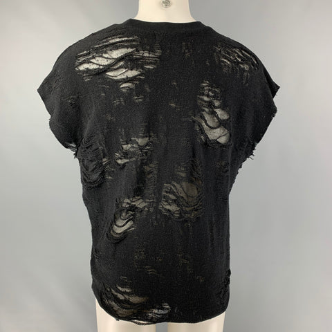 IRO Darrell Size S Black Distressed Cotton Blend Sleeveless Pullover