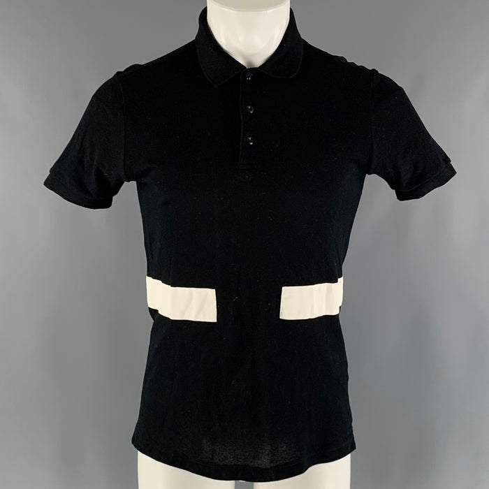 GIVENCHY Size XS Black White Color Block Cotton Short Sleeve Polo