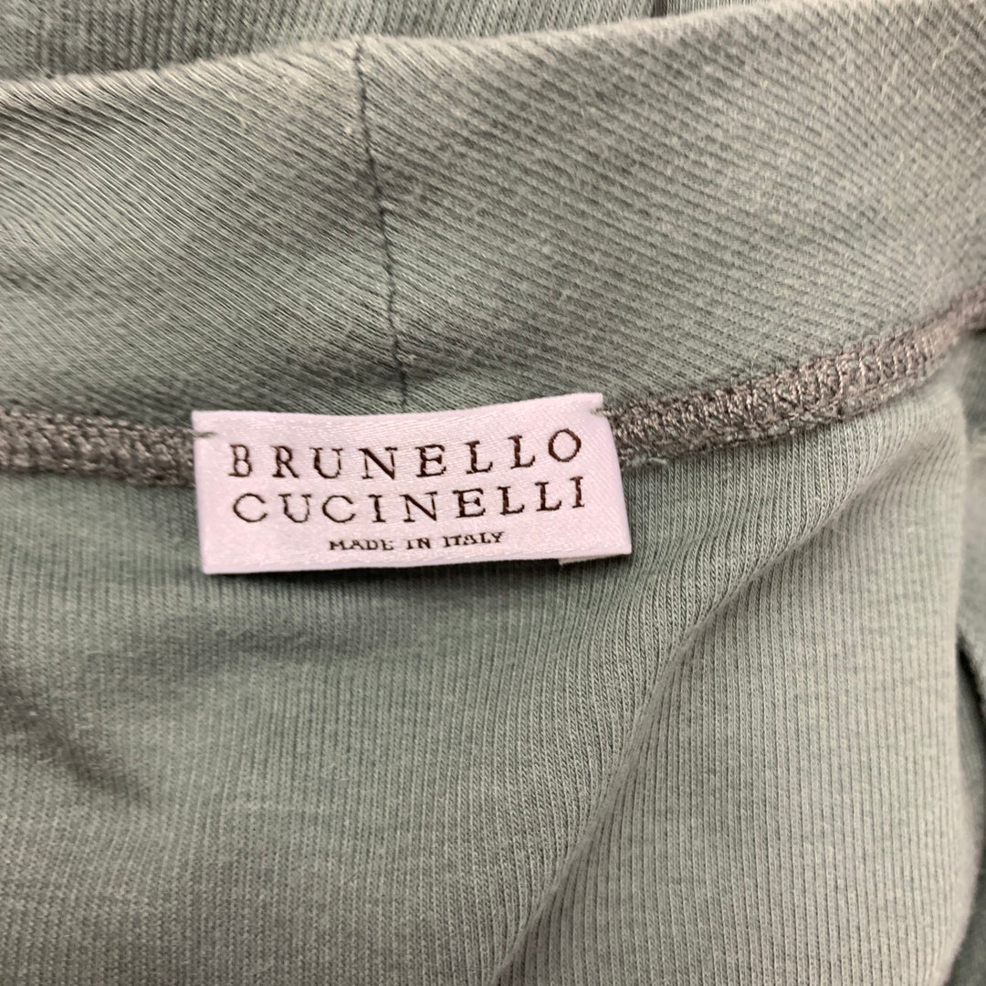 BRUNELLO CUCINELLI Size S Olive & Silver Cotton / Lycra T-Shirt