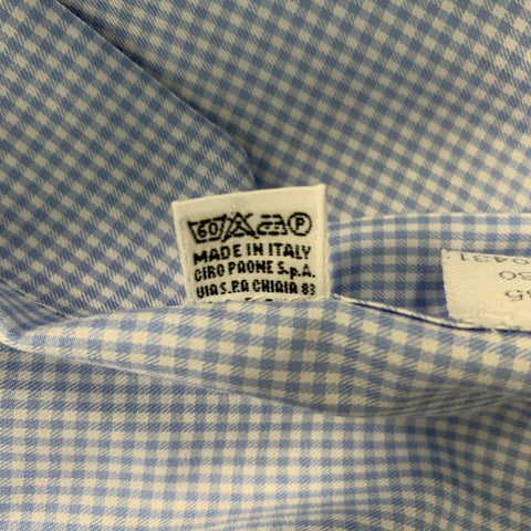 KITON Size XL White & Light Blue Gingham Cotton Button Down Long Sleeve Shirt