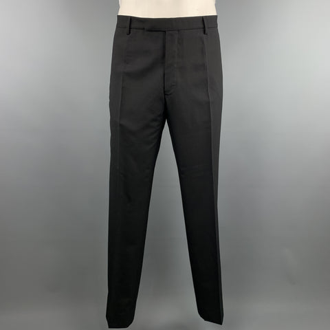 DIOR HOMME Taille 44 Costume à deux boutons en laine vierge noire à revers cranté