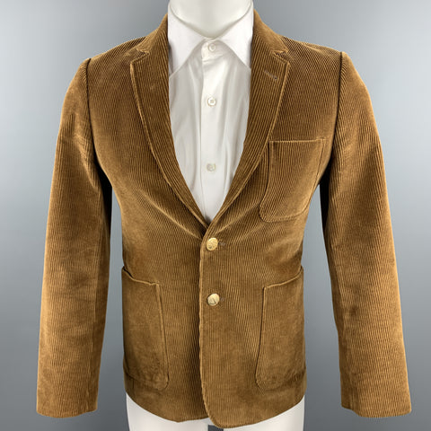 MAISON KITSUNE Size 36 Light Brown Corduroy Notch Lapel Brass Button Blazer