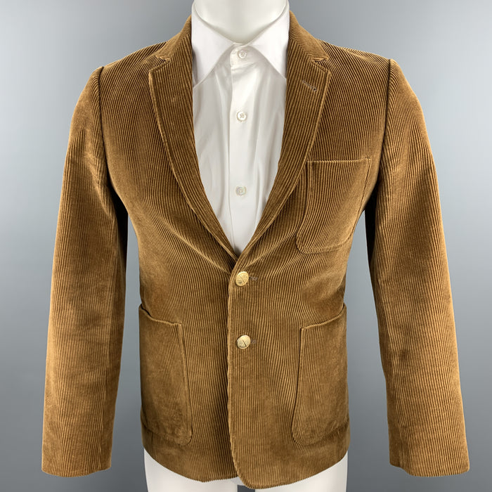 MAISON KITSUNE Taille 36 Blazer bouton en laiton à revers en velours côtelé marron clair