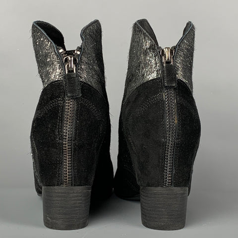 LOLA CRUZ Size 8 Black Silver Suede Cowhide Ankle Boots