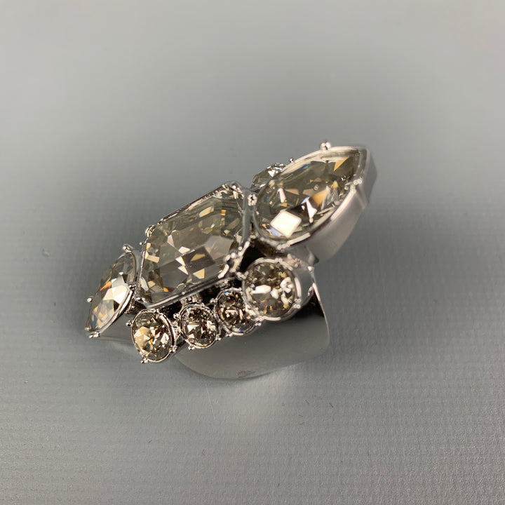 ON AURA TOUT VU PARIS Rhodium Plated Swarovski Crystal Elongated Ring