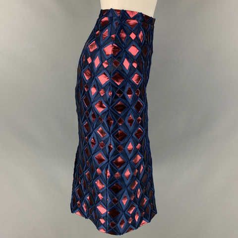 BURBERRY PRORSUM Size 2 Blue Metallic Polyester Silk Pencil Skirt