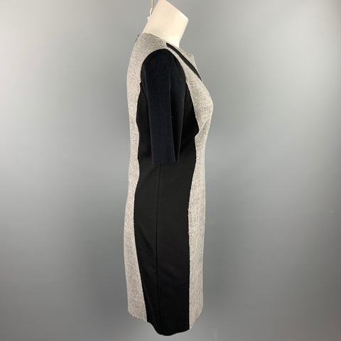 ELIE TAHARI Size 6 Black & Grey Mixed Fabrics Wool Blend Shift Dress