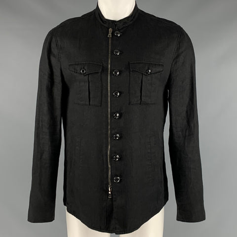 JOHN VARVATOS Taille 40 Black Lines Zip Up Boutons Veste