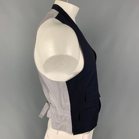 BAND OF OUTSIDERS Size 42 Navy Black Grid Wool Buttoned Vest