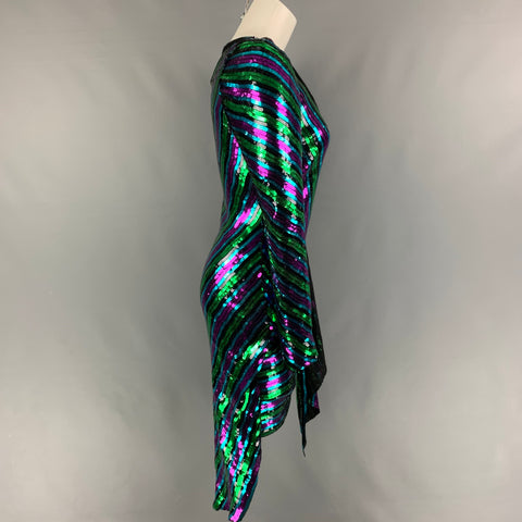 MARC JACOBS Pre-otoño 2019 Talla 2 Vestido disco asimétrico con rayas multicolores en negro