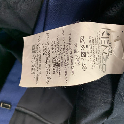 KENZO Size 38 Navy Blue Color Block Wool Mohair Notch Lapel Suit