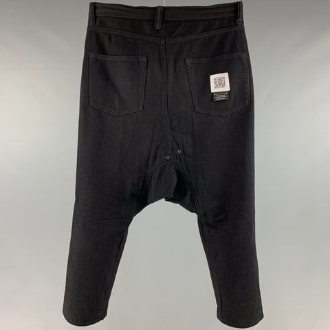 FUMITO GANRYU Taille S Pantalon décontracté en coton noir à entrejambe bas