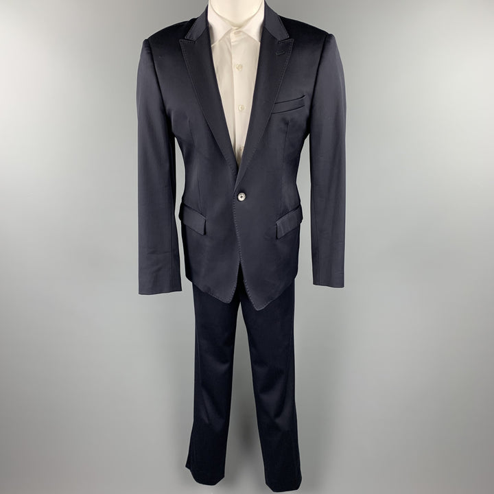 EMPORIO ARMANI 42 Regular Navy Wool Blend Peak Lapel Suit