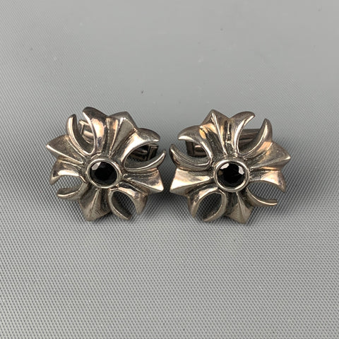 Boutons de manchette VINTAGE en argent sterling noir et argent