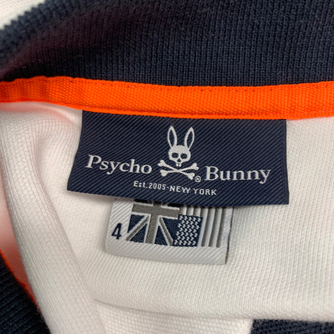 PSYCHO BUNNY Size L White Navy Embroidery Cotton Short Sleeve Polo