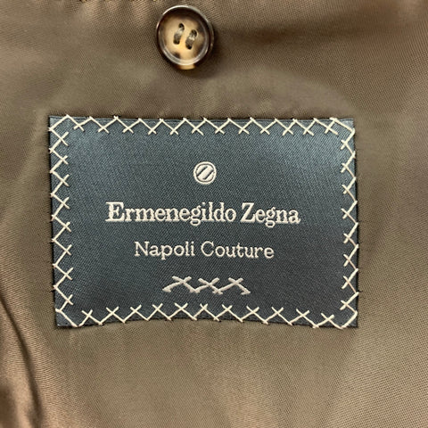 ERMENEGILDO ZEGNA Size 42 Olive Brown Plaid Cashmere Sport Coat