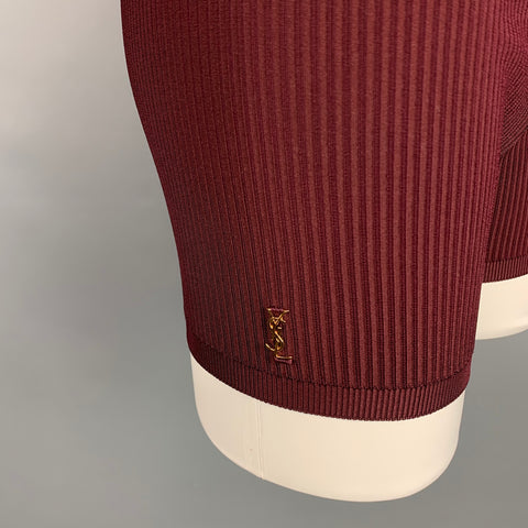 SAINT LAURENT SS 2021 Size XS Burgundy YSL Viscose Ribbed Knit Rider Shorts