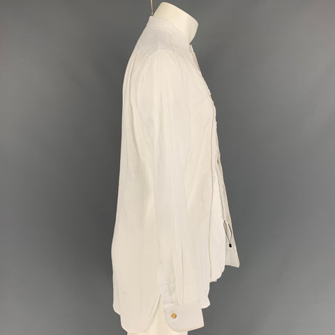 PAUL SMITH Size S White Applique Cotton Nehru Collar Long Sleeve Shirt