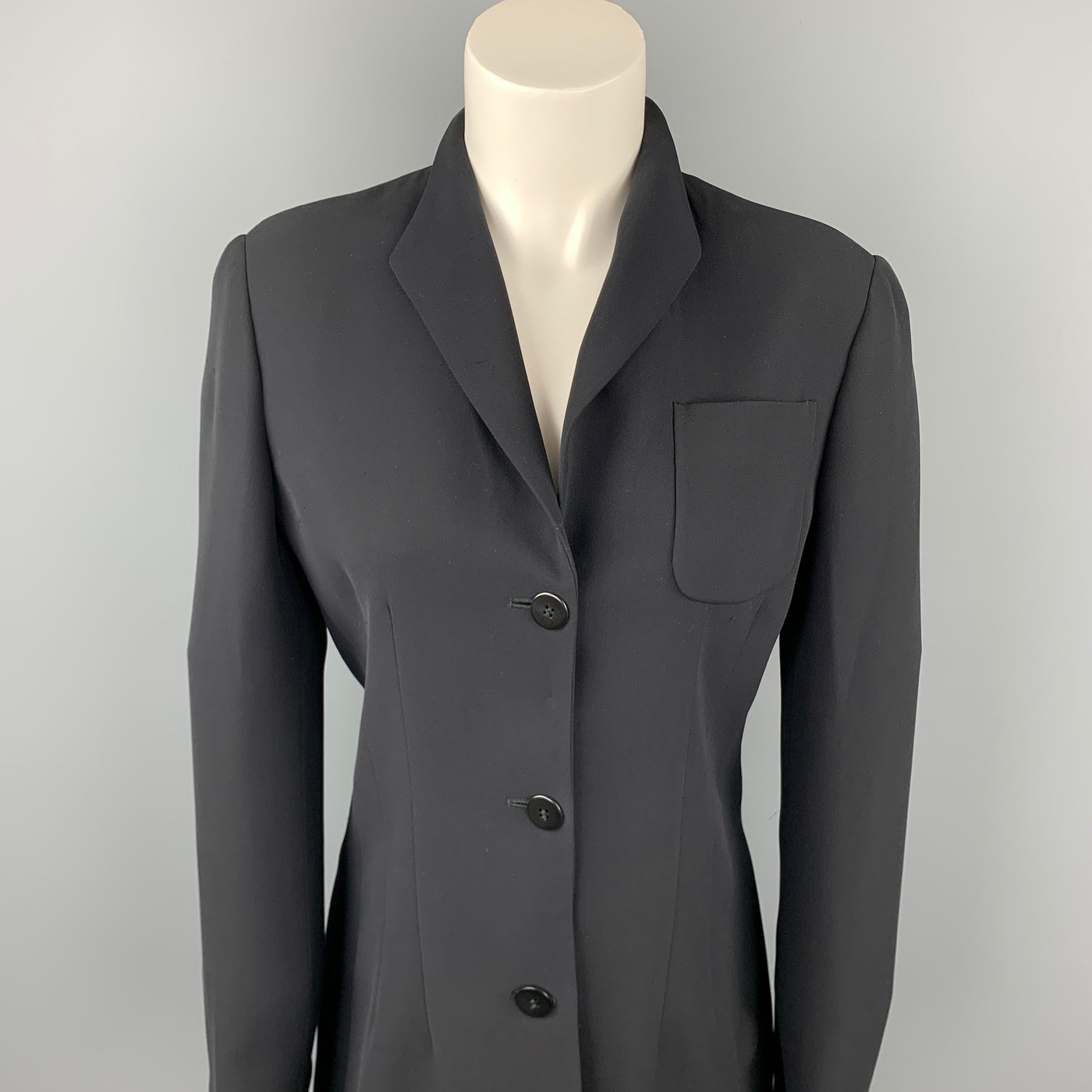 GIORGIO ARMANI Size 6 Black Silk Collarless Buttoned Jacket