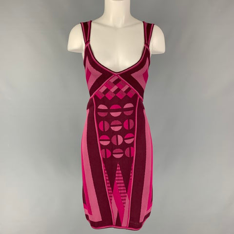 ZAC POSEN Size M Eggplant & Pink Rayon & Lycra Graphic Sleeveless Dress