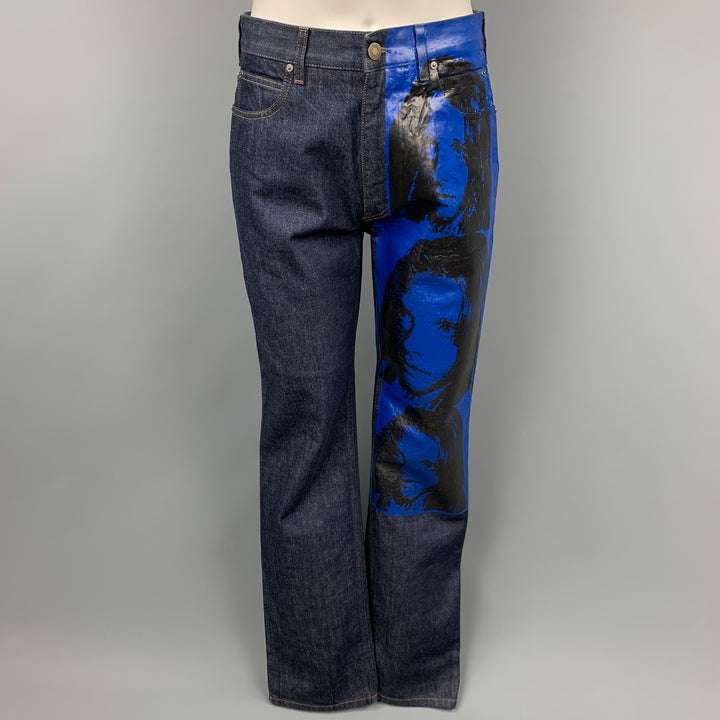 CALVIN KLEIN 205W39NYC by RAF SIMONS x Andy Warhol Size M Indigo & Blue Sandra Brant Painted Cotton Denim Set