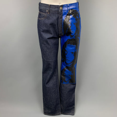 CALVIN KLEIN 205W39NYC by RAF SIMONS x Andy Warhol Size M Indigo & Blue Sandra Brant Painted Cotton Denim Set