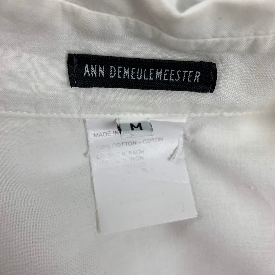 ANN DEMEULEMEESTER Size M White Pleated Cotton Button Up Long Sleeve Shirt