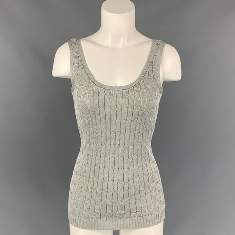 RALPH LAUREN Black Label Size S Silver Cable Knit Cardigan Set