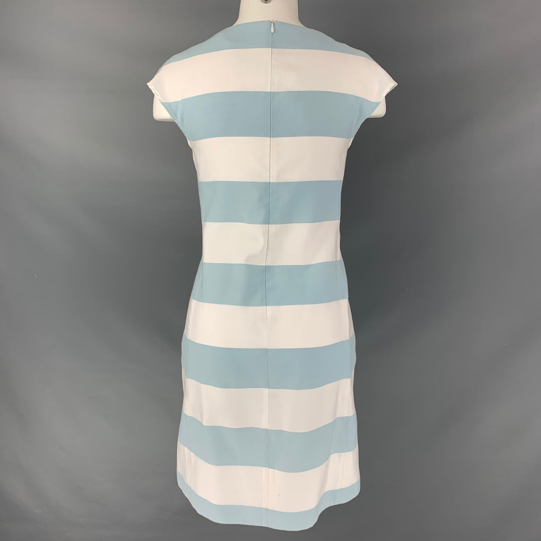 MOSCHINO Size 4 Light Blue & White Cotton and Polyester Stripe Sleeveless Dress