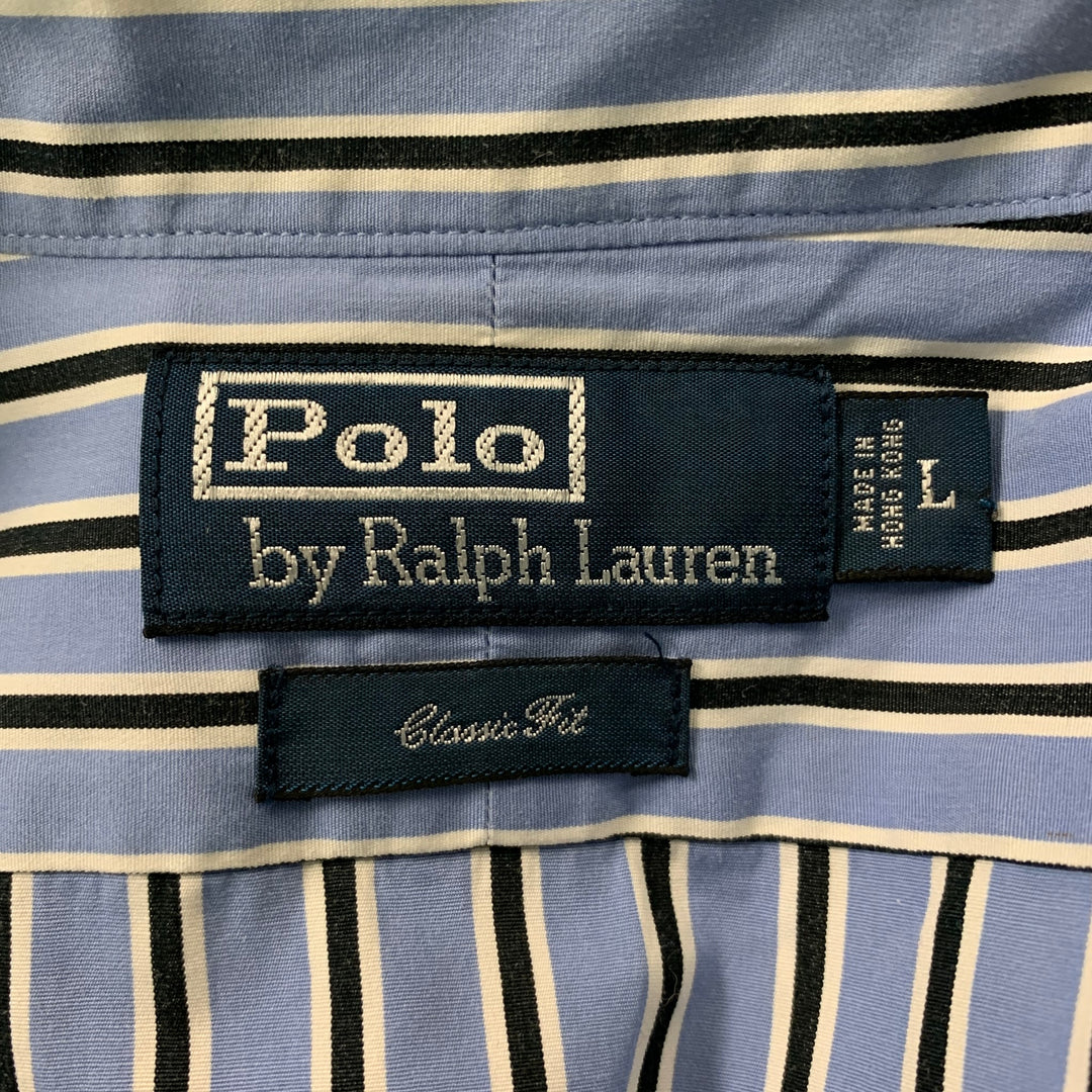 POLO by RALPH LAUREN Size L Blue &  Black Stripe Cotton Long Sleeve Shirt