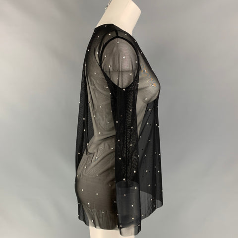 NORMA KAMALI Size XS Black See Through Nylon Rhinestones Blouse