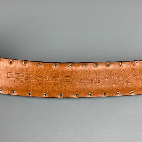 PAOLO VITALE Size 37 Brown & Silver Snake Skin Grommets Belt
