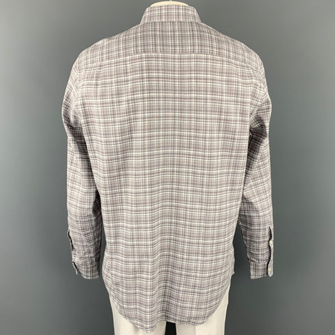 ERMENEGILDO ZEGNA Size XL White & Beige Lavender Plaid Long Sleeve Shirt