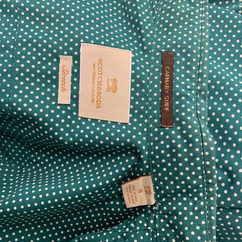SCOTCH AND SODA Size S Green White Polka Dot Stretch Long Sleeve Shirt