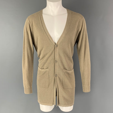 BEAMS Size M Taupe Solid Cotton Acrylic Buttoned Cardigan