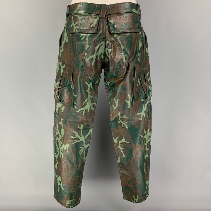 MR. S LEATHER Size 34  Brown Green Camo Leather Cargo Casual Pants