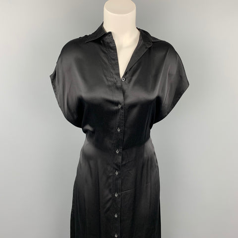 R13 Size XS Black Satin Silk Dropped Sleeves Shirt Dress