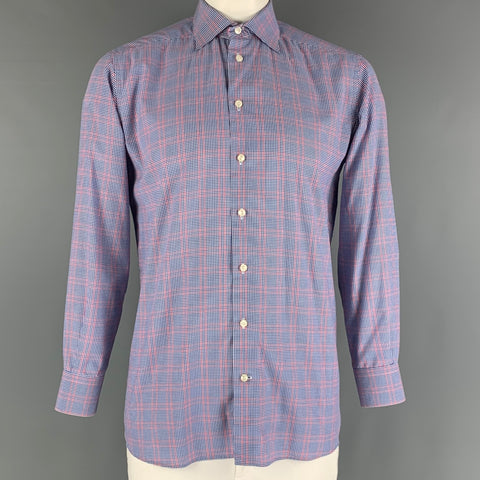 ETON Taille L Chemise à manches longues en coton à carreaux bleu rouge et blanc