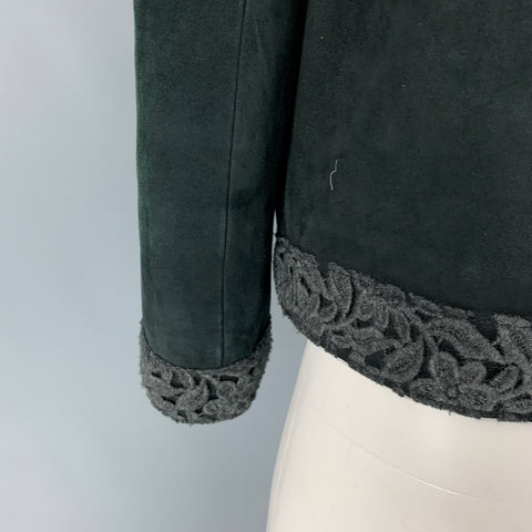 DOLCE &amp; GABBANA Taille 8 Veste à motifs mixtes en daim vert foncé