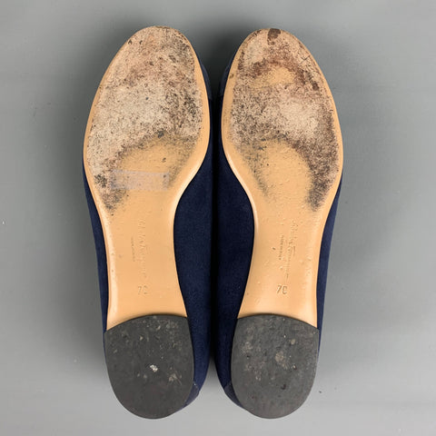 SALVATORE FERRAGAMO Talla 7 Bailarinas de ante azul marino