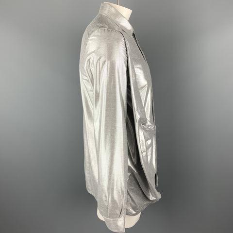 RICK OWENS FW19 Size 8 Silver Viscose Blend Hidden Buttons Asymmetrical Long Sleeves Shirt