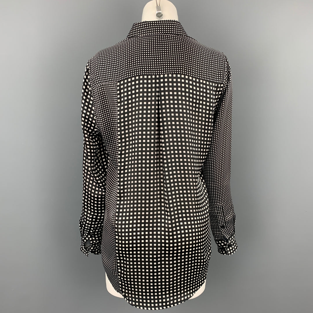 EQUIPMENT Size S Black & White Checkered Polyester Blouse