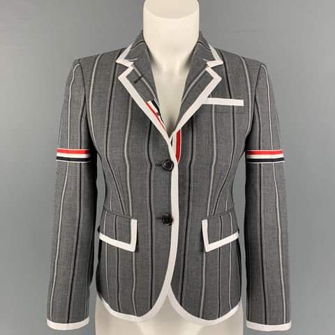 THOM BROWNE Taille 2 Veste courte à rayures en laine gris anthracite