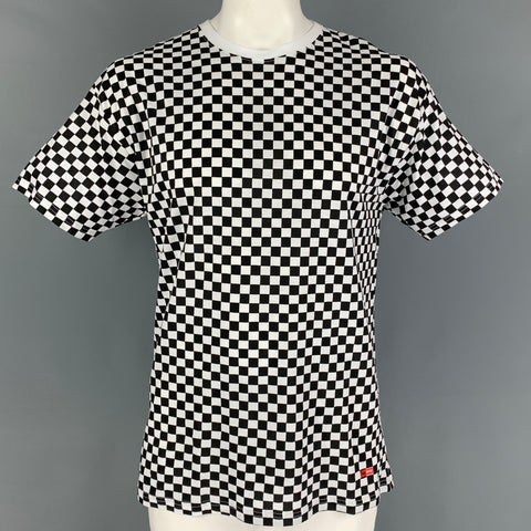 SUPREME x HANES Size L Black White Checkered Cotton Crew-Neck T-shirt