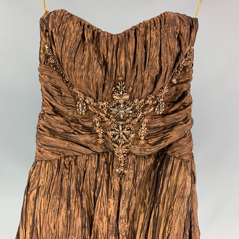 SUE WONG COUTURE Size 2 Copper Polyester Metallic Strapless Dress